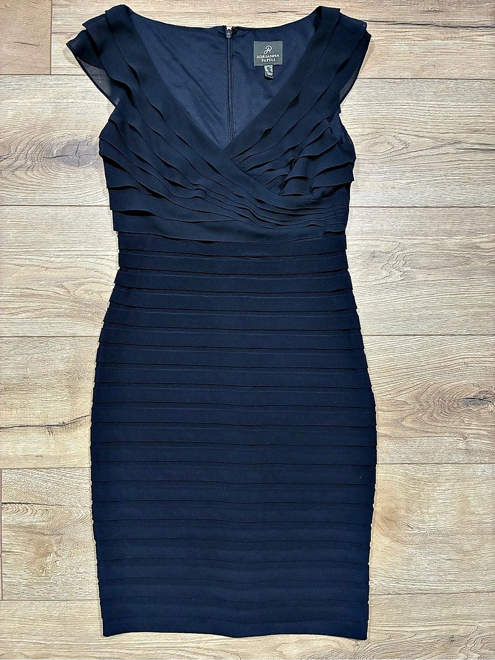Adrianna Papell Cap Sleeve Tiered Sheath Dress Midi Dress Blue Size 2
